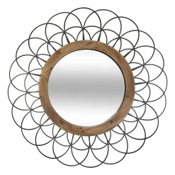 MIROIR METAL BOIS FLEUR D.90CM
