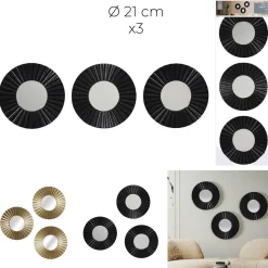 MIROIR ROND X3 PIECES NOIR ET DORE 21CM