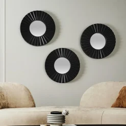 MIROIR ROND X3 PIECES NOIR ET DORE 21CM