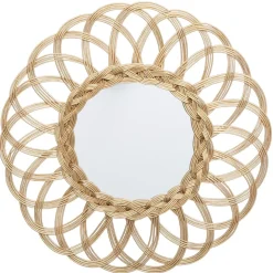 MIROIR ROTIN FLEUR D.50CM DORE
