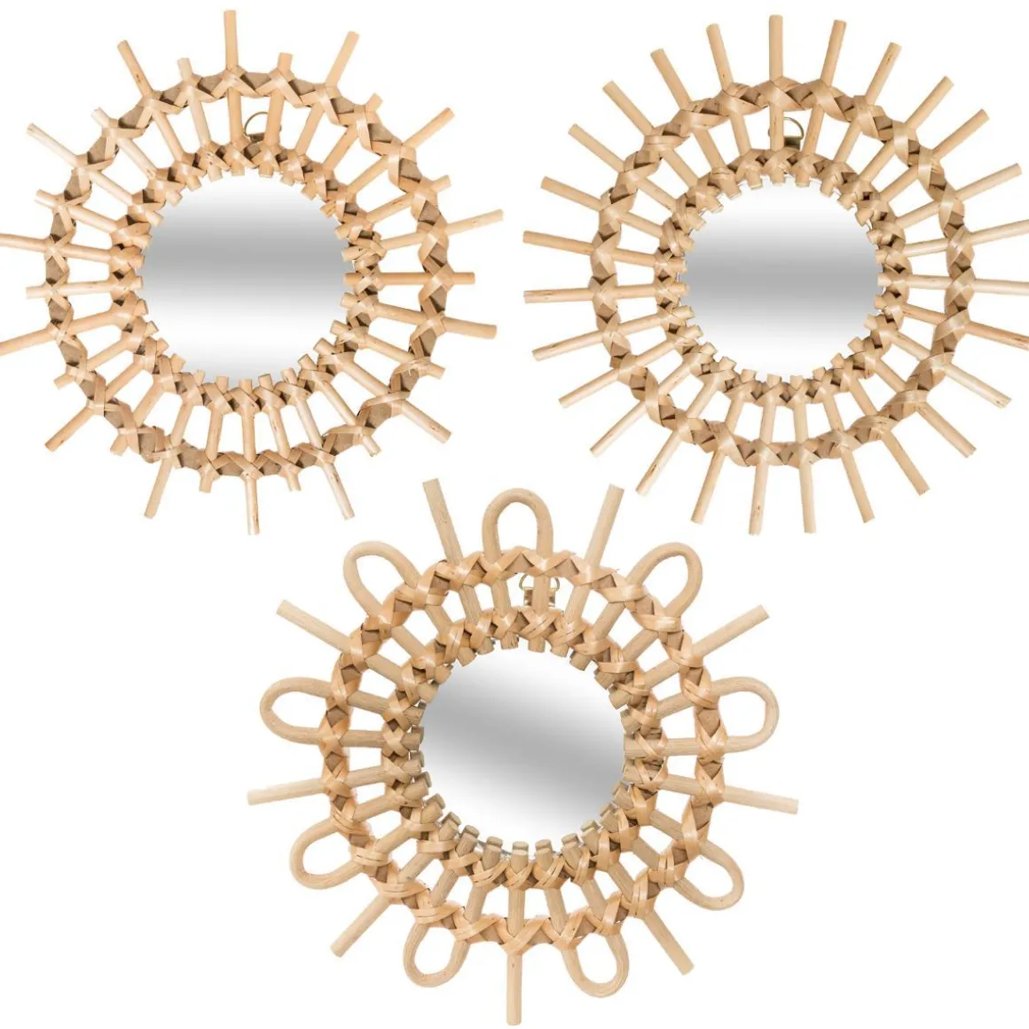 MIROIR ROTIN SOLEIL X3 PIECES D.28CM