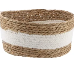 MOYEN PANIER PAILLE ET COTON 28X18X14CM NATUREL BLANC