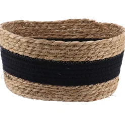 MOYEN PANIER PAILLE ET COTON 28X18X14CM NATUREL NOIR