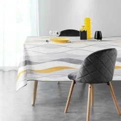 NAPPE RECTANGLE 150X240CM POLYESTER IMP ONDULYS BLANC JAUNE