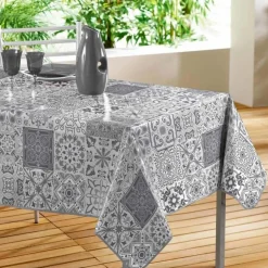 NAPPE RECTANGLE 140X240CM PVC IMPRIME PERSANE GRIS