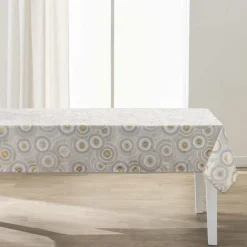 NAPPE 145X 240CM POLYESTER IMPRIME METALLISE ECLIPSE BLANC
