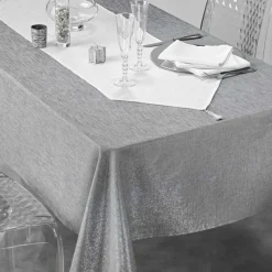 NAPPE 140X240CM POLYESTER UNI METALLISE SILVERY GRIS ARGENT