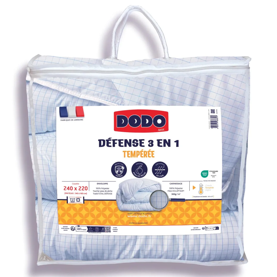 OREILLER 60X60CM 550G DEFENSE 3 EN 1