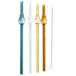 PAILLE EN VERRE FORME ANANAS X4 AVEC GOUPILLON