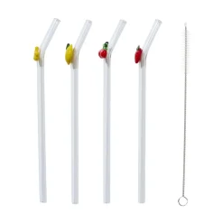 PAILLE EN VERRE FORME FRUIT X4 AVEC GOUPILLON