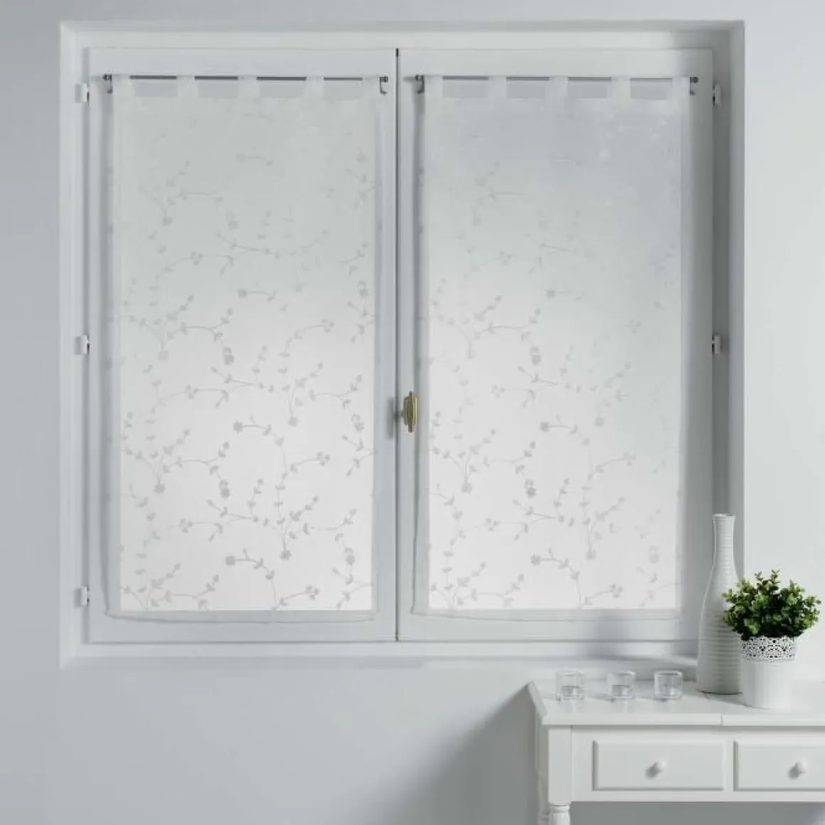 PAIRE DROITE PASSANTS 2X60X90CM VOILE SABLE PETITE FLEUR