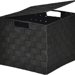 PANIER CARRE POLYESTER AVEC COUVERCLE NOIR TAILLE L