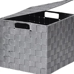 PANIER CARRE POLYESTER AVEC COUVERCLE GRIS TAILLE L