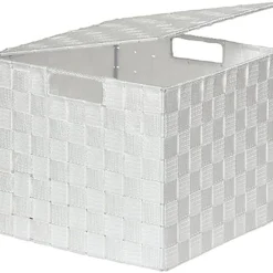 PANIER CARRE POLYESTER AVEC COUVERCLE BLANC TAILLE L