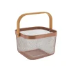 PANIER DE RANGEMENT CARRE METAL POIGNEE BAMBOU CARAMEL