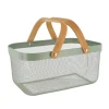 PANIER DE RANGEMENT RECTANGLE METAL POIGNEES BAMBOU KAKI