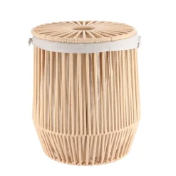 PANIERE A LINGE COUVERCLE POIGNEES FACON CORDE BEIGE 37X45CM