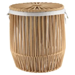 PANIERE A LINGE COUVERCLE POIGNEES FACON CORDE TAUPE 45X50CM