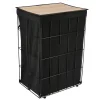 PANIERE A LINGE METAL PLIABLE COUVERCLE BAMBOU TISSU NOIR