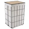 PANIERE A LINGE METAL PLIABLE COUVERCLE BAMBOU TISSU NATUREL