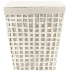 PANIERE A LINGE RECTANGLE EVASEE 44X30.5X56CM BLANC LIN