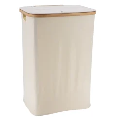 PANIERE A LINGE RECTANGLE PLIABLE COUVERCLE NATUREL BAMBOU