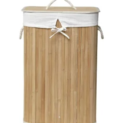 PANIERE A LINGE RECTANGULAIRE PLIABLE BAMBOU TISSU LIN