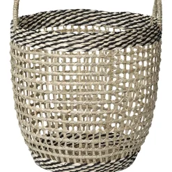 PANIERE A LINGE RONDE AJOUREE MM MATIERE VEGETALE TRESSE NAT