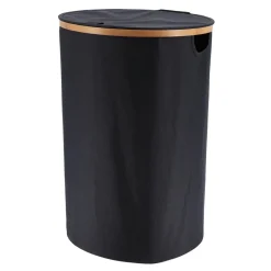 PANIERE A LINGE RONDE PLIABLE AVEC COUVERCLE BAMBOU NOIR
