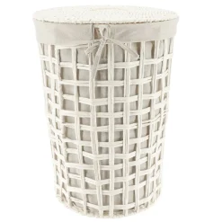 PANIERE A LINGE RONDE 40X56CM BLANC TISSU LIN