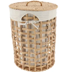 PANIERE A LINGE RONDE 35X48CM NATUREL TISSU LIN