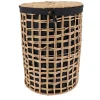 PANIERE A LINGE RONDE 40X56CM NATUREL TISSU NOIR