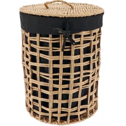 PANIERE A LINGE RONDE 35X48CM NATUREL TISSU NOIR