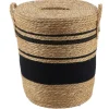 PANIERE COUVERCLE PAILLE COTON 37X43CM NATUREL NOIR