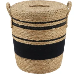 PANIERE COUVERCLE PAILLE COTON 32X38CM NATUREL NOIR