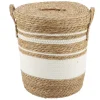 PANIERE COUVERCLE PAILLE COTON 32X38CM NATUREL BLANC
