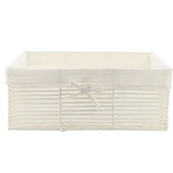 PANIERE EN PAPIER STRUCTURE METAL 44X31X17CM BLANC TISSU LIN
