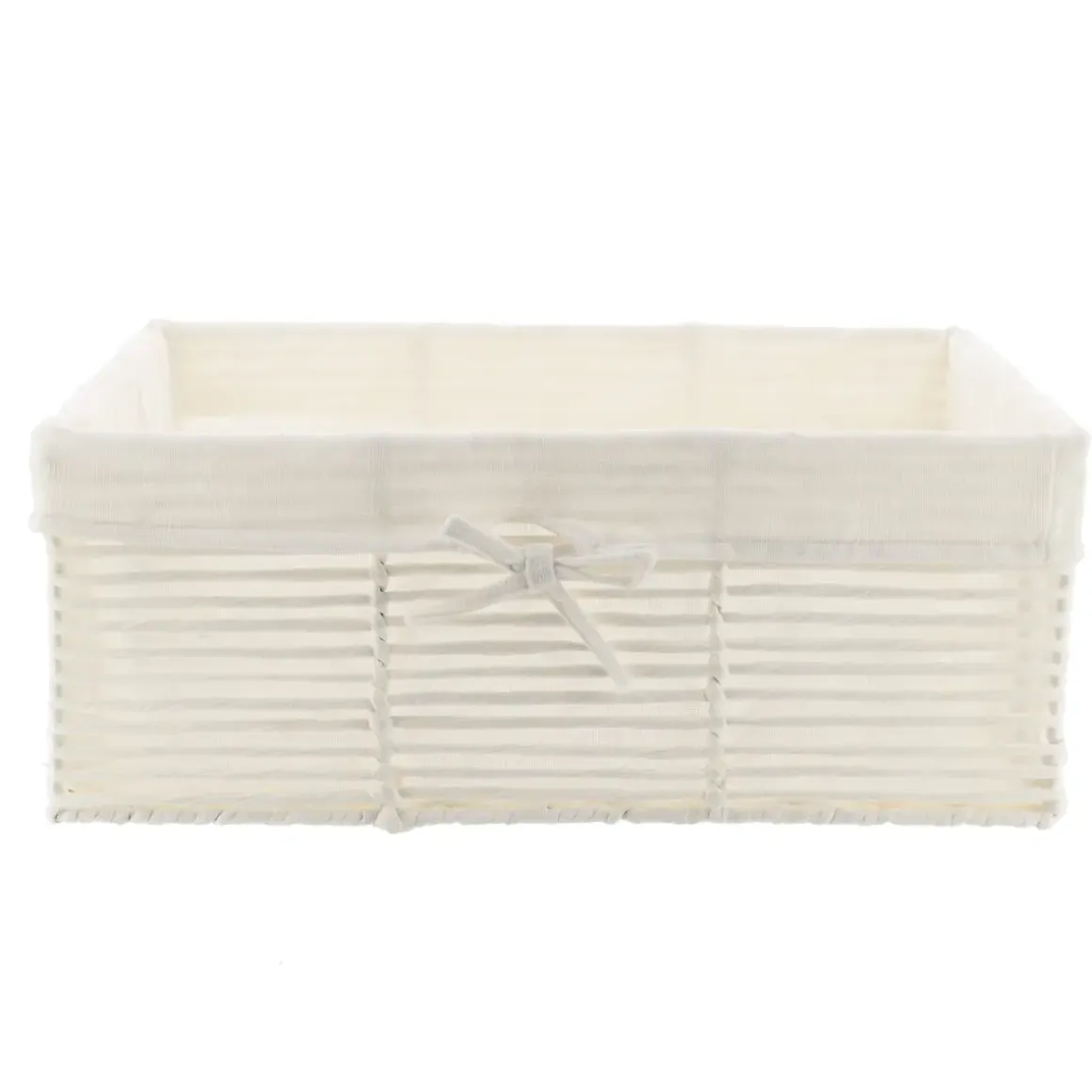 PANIERE EN PAPIER STRUCTURE METAL 44X31X17CM BLANC TISSU LIN
