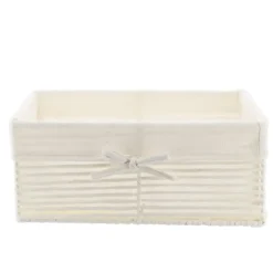 PANIERE EN PAPIER 34X23.5X14CM BLANC TISSU LIN