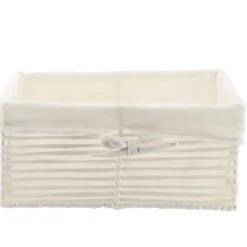 PANIERE EN PAPIER 30X20.5X13.5CM BLANC TISSU LIN