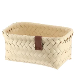 PANIERE EN 22X14X10.5CM ET LIEN FACON CUIR IVOIRE