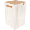 PANIERE LINGE PAPIER METAL COUVERCLE BAMBOU 33X33X53CM BLANC