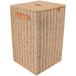 PANIERE LINGE PAPIER METAL COUVERCLE BAMBOU 33X33X53CM NATUR