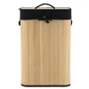 PANIERE LINGE RECTANGLE PLIABLE BAMBOU TISSU LIN NOIR