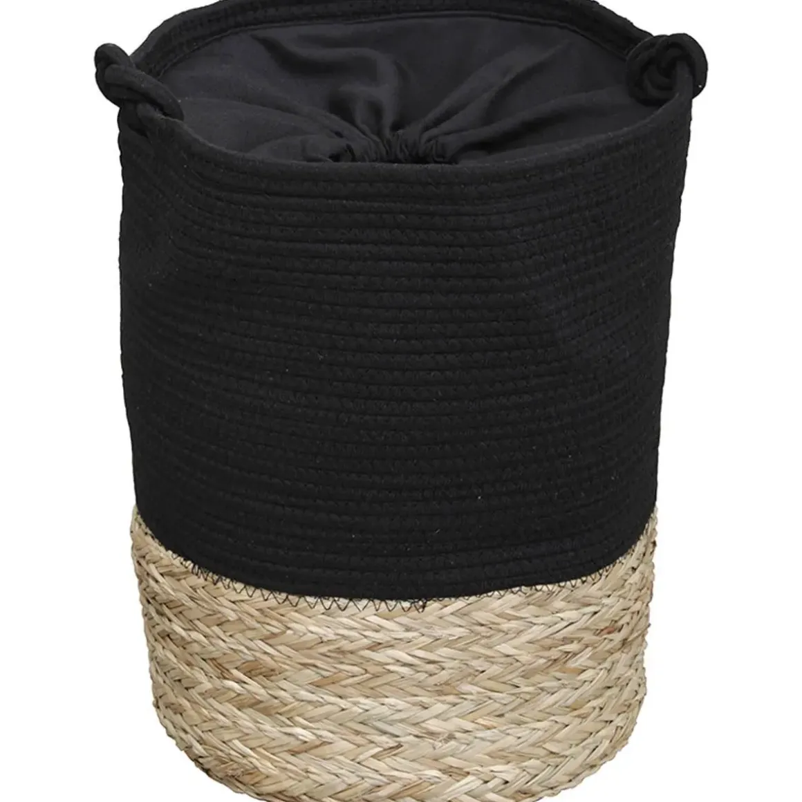 PANIERE LINGE RONDE PETIT MODELE 45X33.5CM NOIR NATUREL