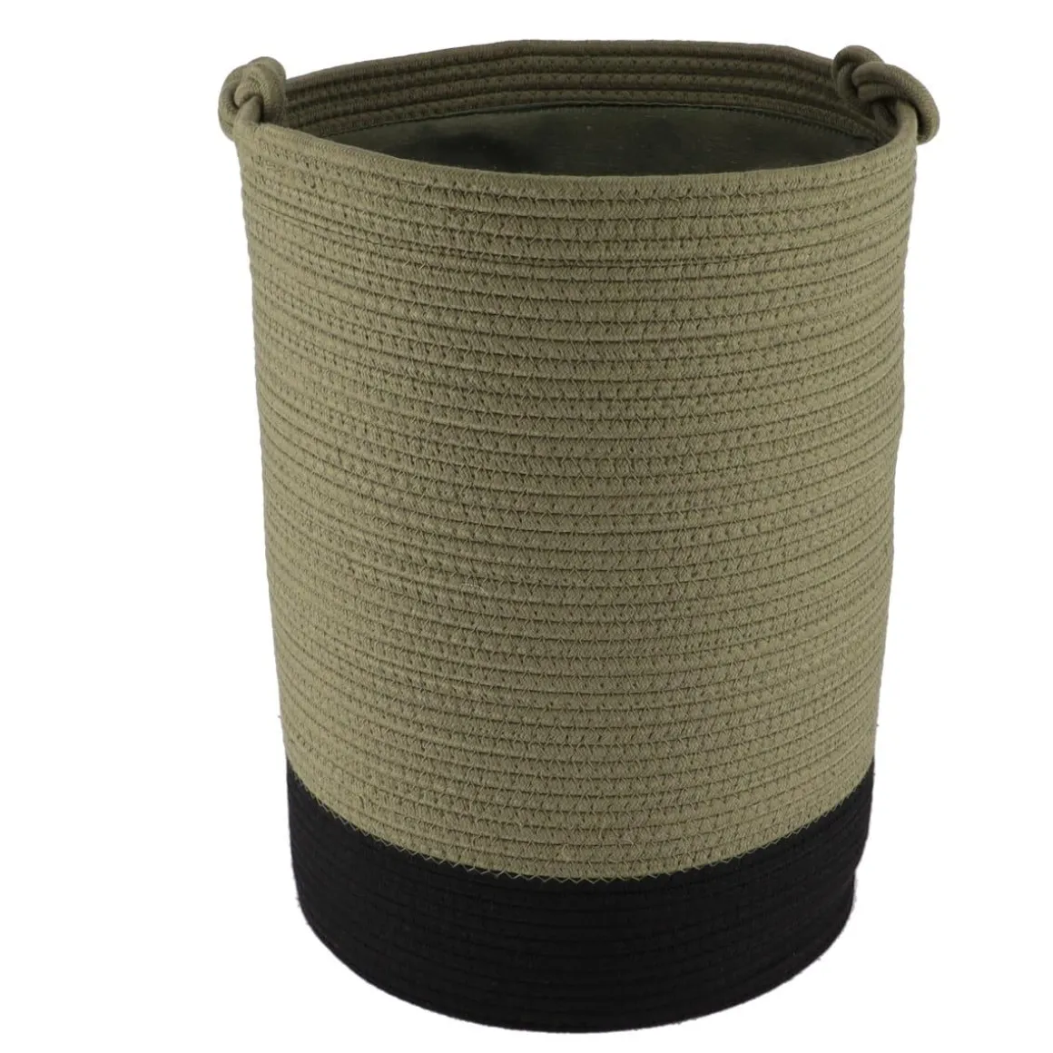 PANIERE LINGE RONDE PETIT MODELE COTON 45X33.5CM KAKI NOIR