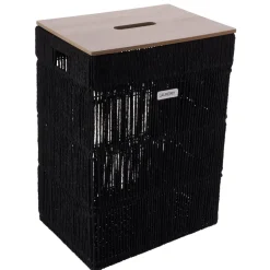 PANIERE L RECT COUV MDF EFFET BOIS 34X26X47CM NOIR