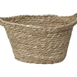 PANIERE OVALE GRAND MODELE DECO POMPONS 32X25CM NATUREL