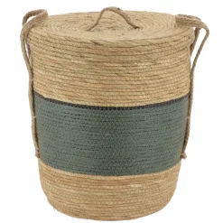 PANIERE PAPIER ET PAILLE AVEC COUVERCLE 32X38CM KAKI NATUREL