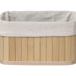 PANIERE PETIT MODELE 22X16CM BAMBOU NATUREL TISSU LIN